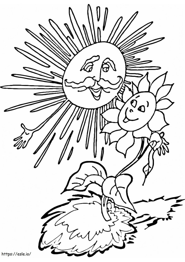 Cartoon Sunflower And Sun coloring page