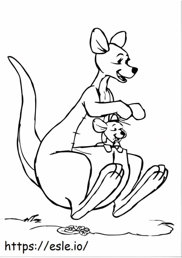 Coloriage Mère et bébé kangourou sautant à imprimer dessin