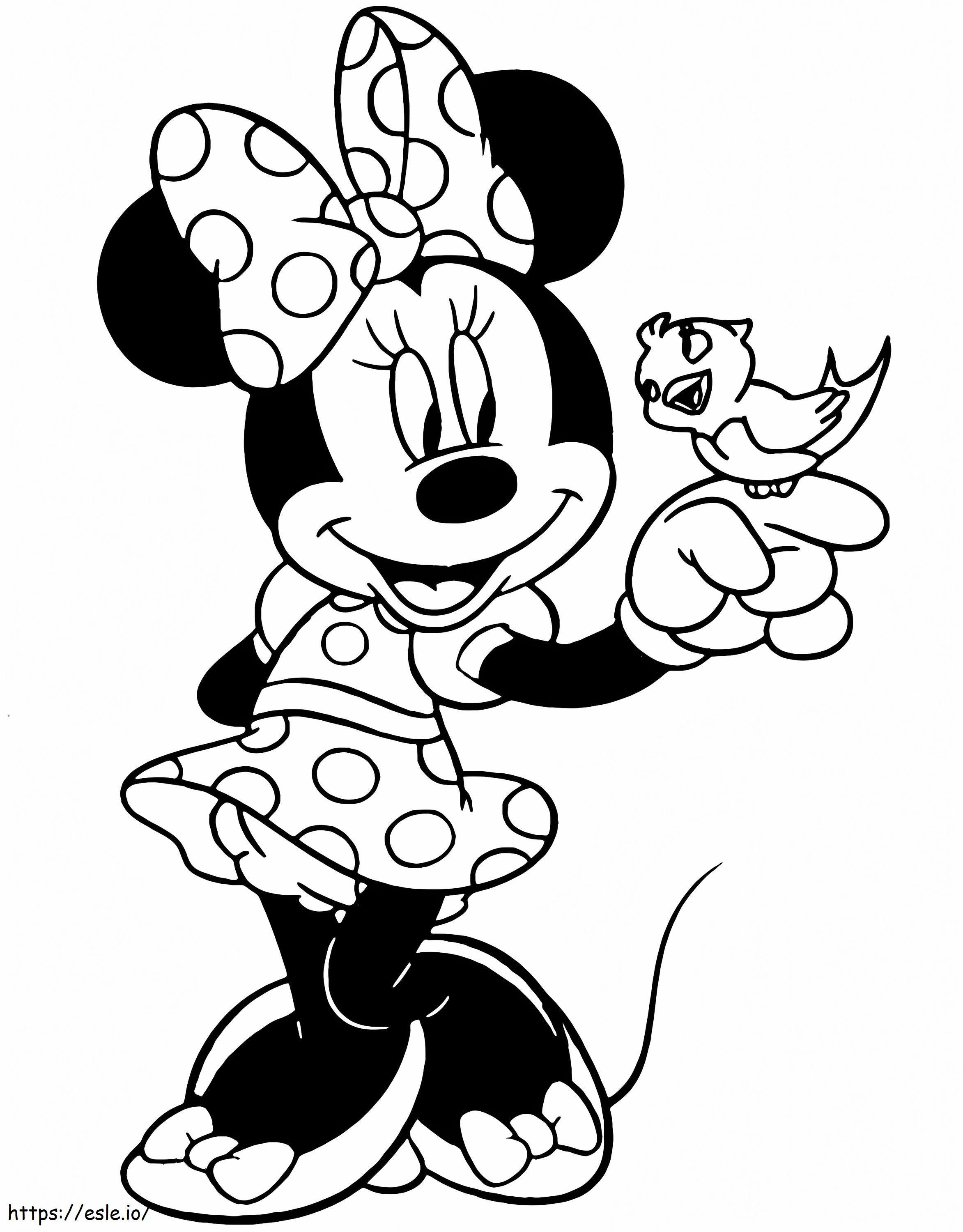 Coloriage Minnie Mouse et l'oiseau à imprimer dessin