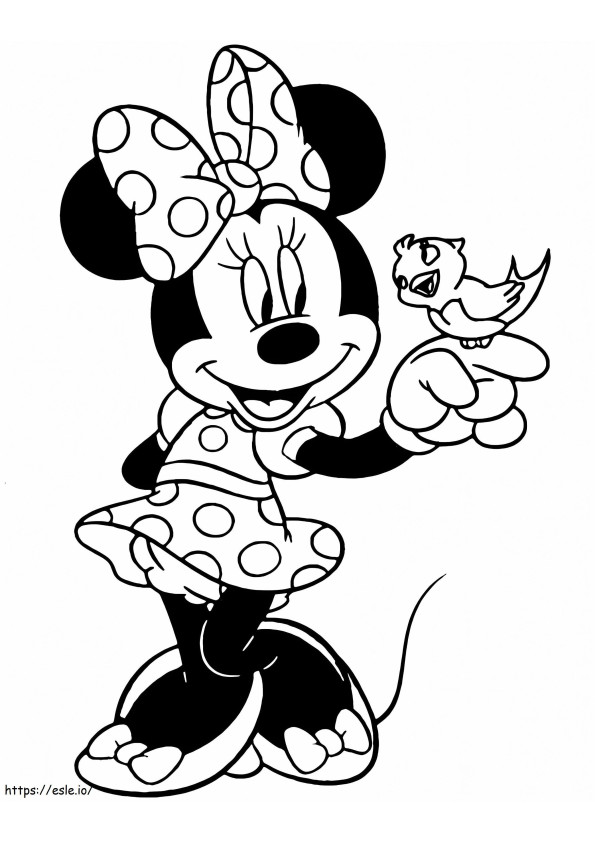 Minnie Mouse y el pájaro para colorear