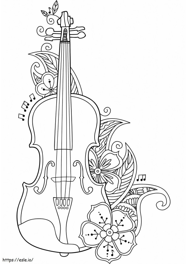 Coloriage violon avec fleur à imprimer dessin