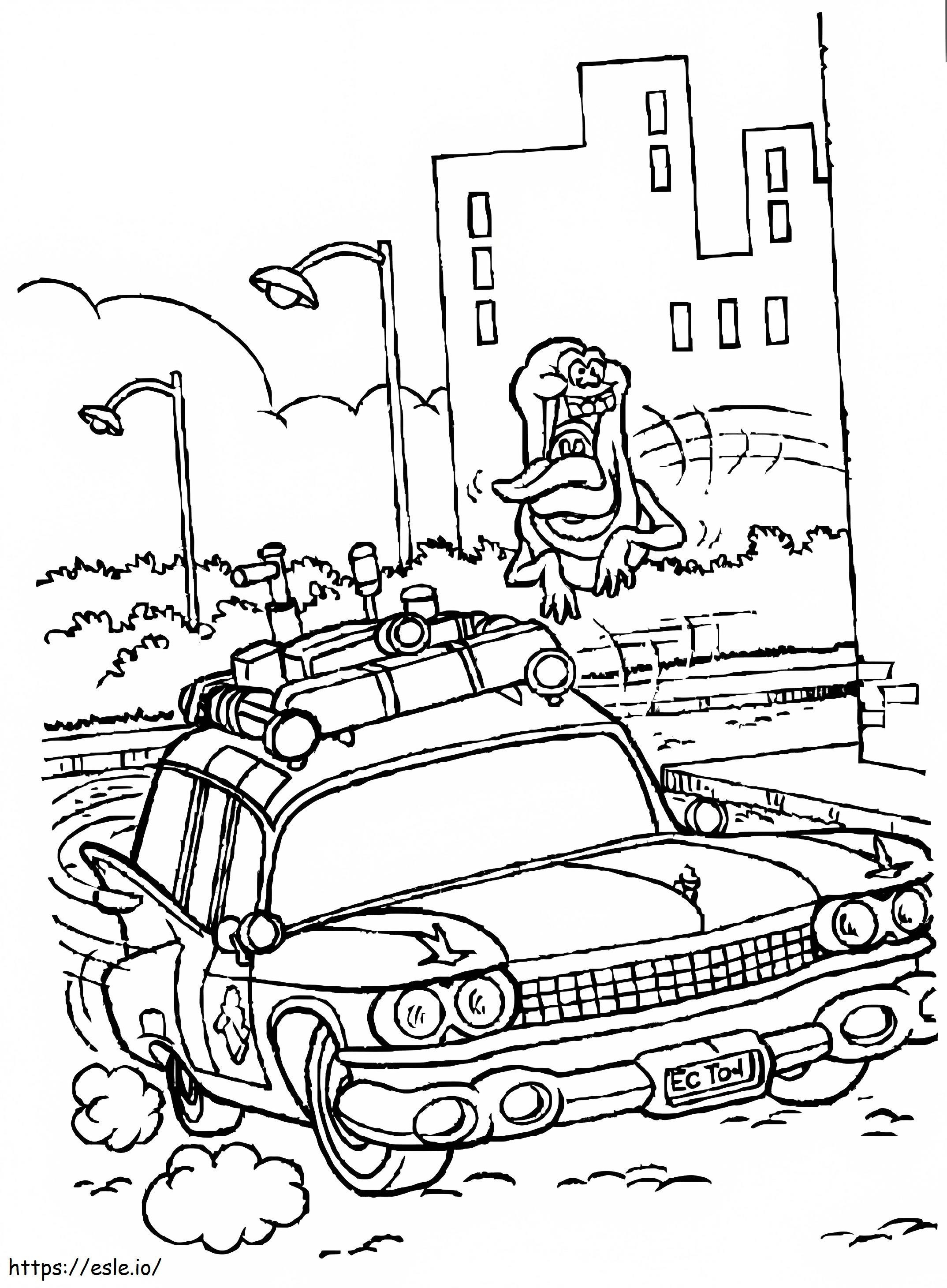 Coloriage Ghostbusters avec voiture à imprimer dessin