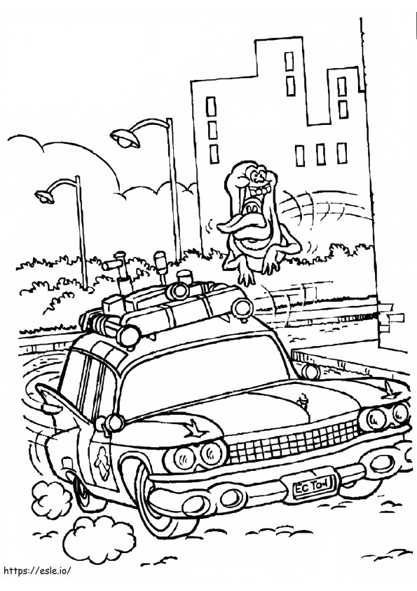 Coloriage Ghostbusters avec voiture à imprimer dessin