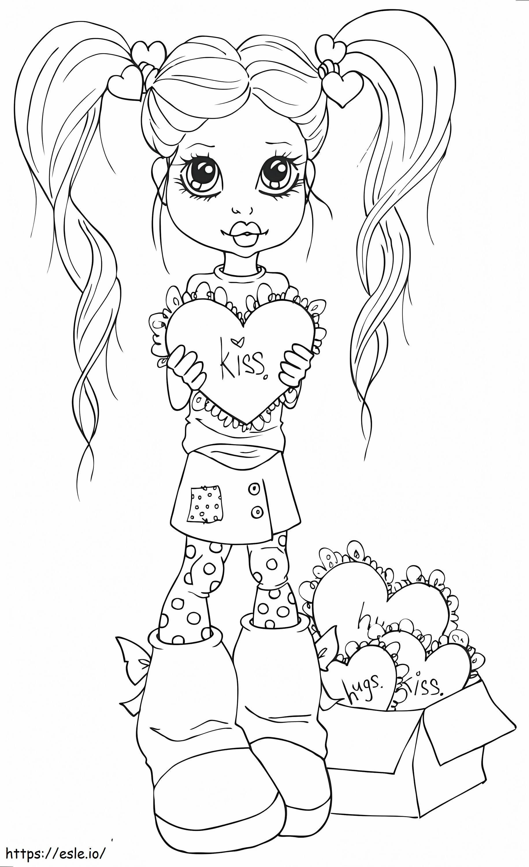 Girl With Valentines coloring page