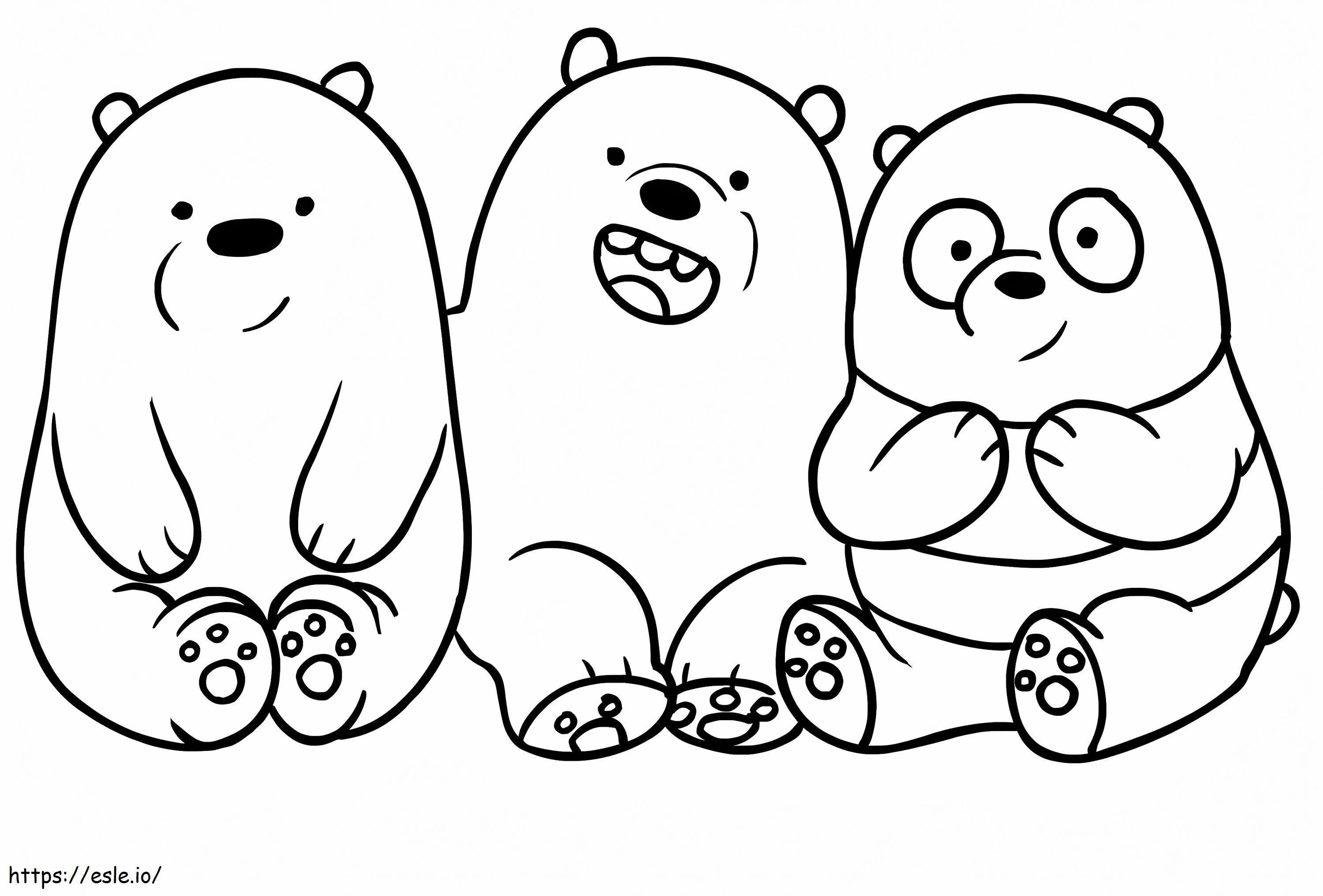 Trzy siedzące niedźwiedzie kolorowanka