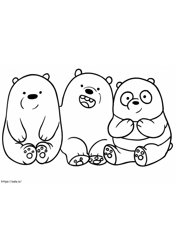 3匹の座り熊 ぬりえ - 塗り絵