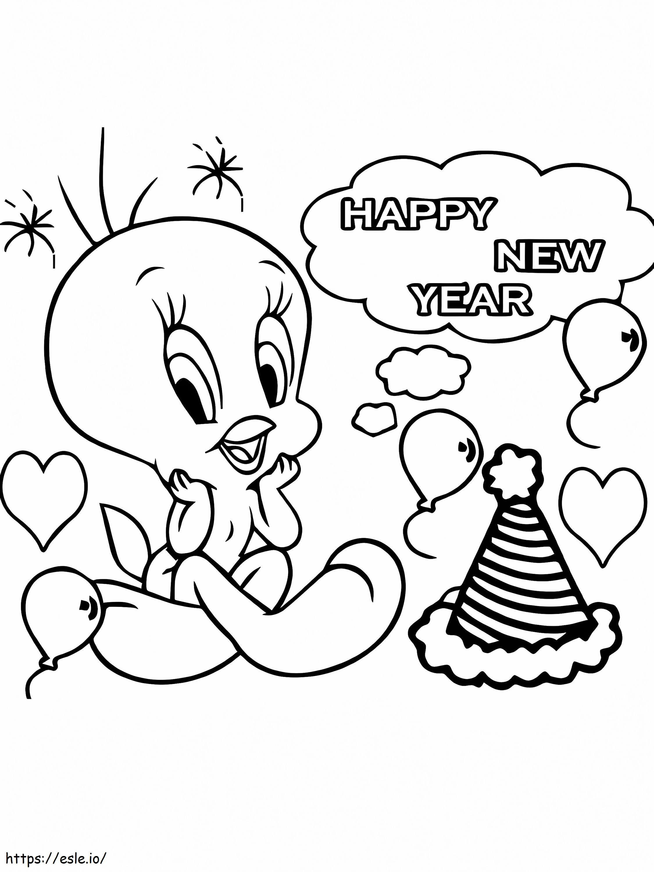 Tweety Bird Y Feliz Año Nuevo Página Para Colorear para colorear