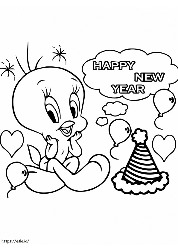 Tweety Bird Y Feliz Año Nuevo Página Para Colorear para colorear