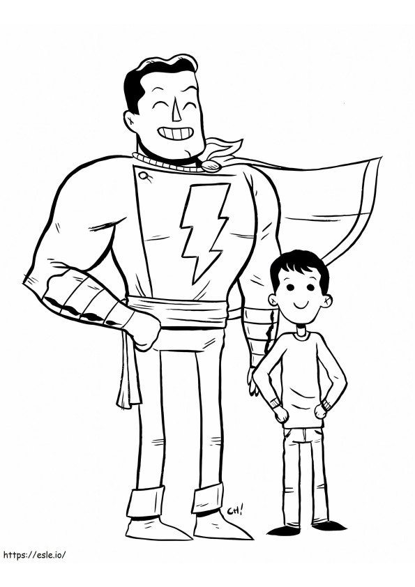 Shazam ja poika värityskuva