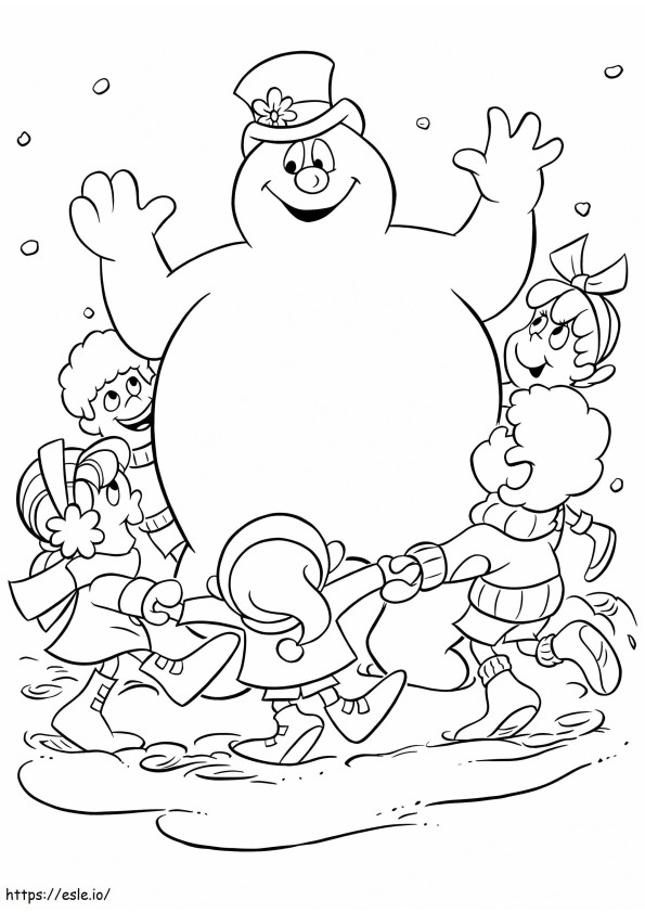 Frosty With Children A4 coloring page