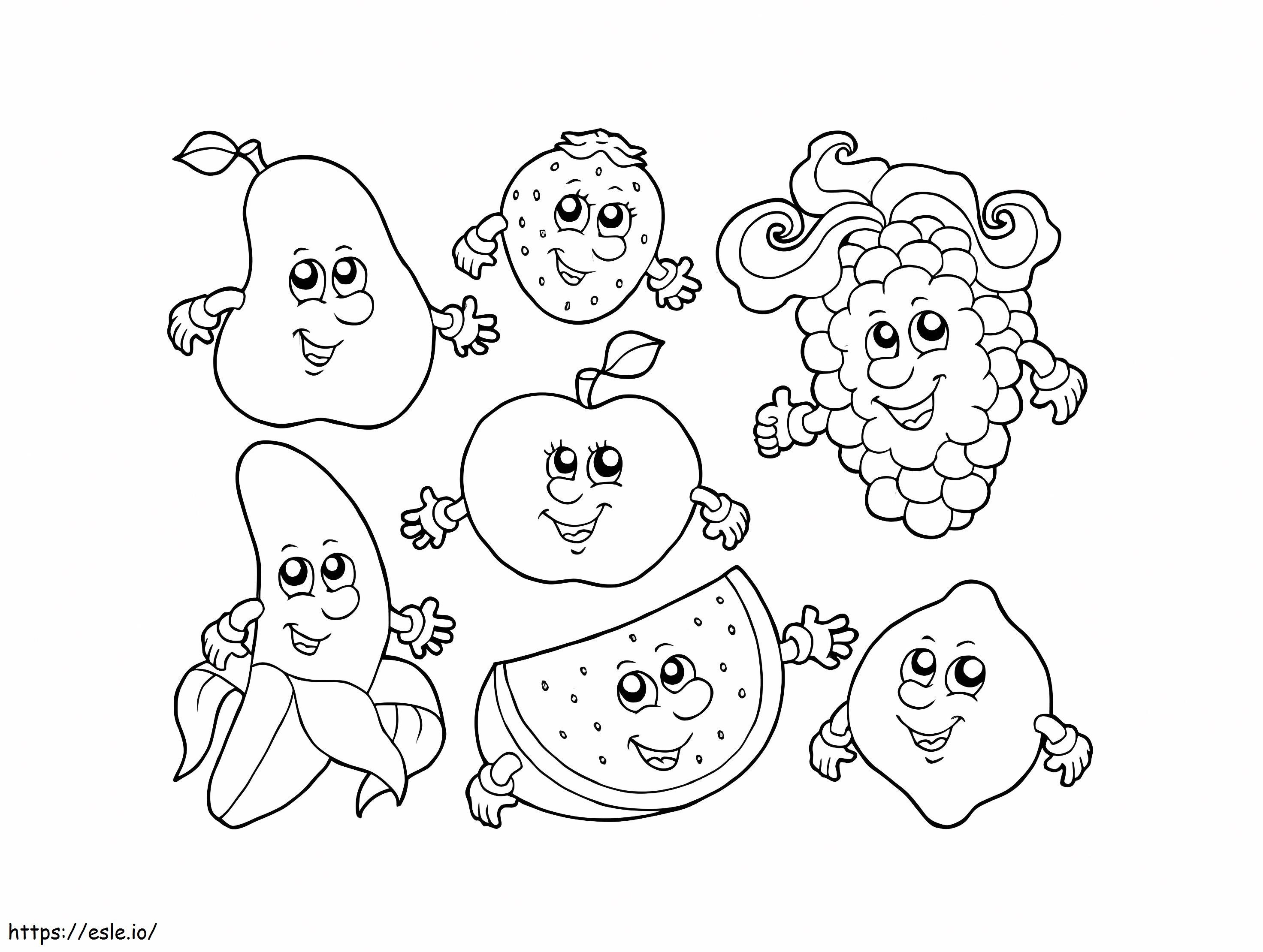 frutas de desenhos animados para colorir