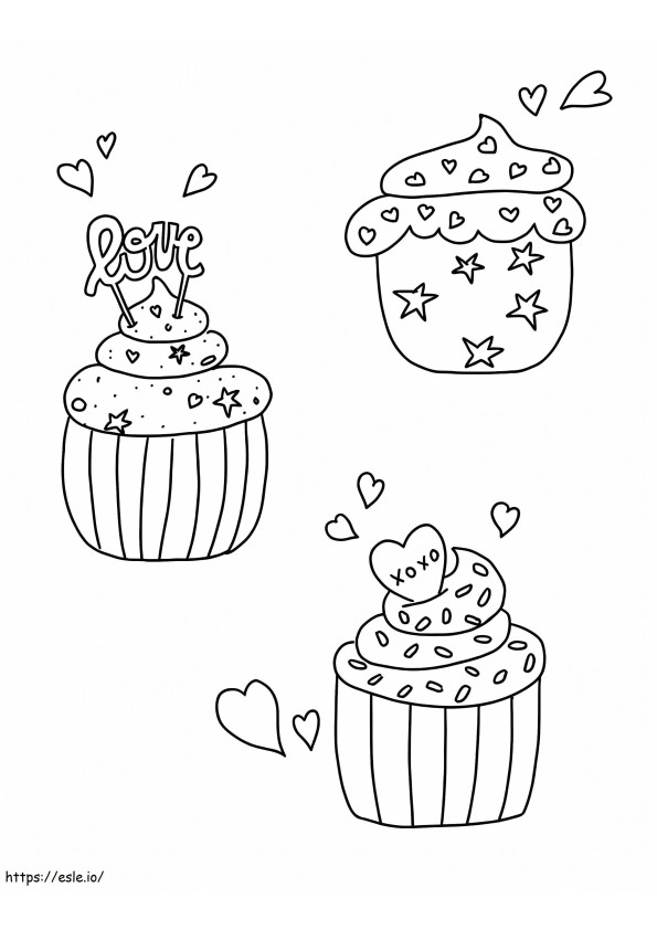 Coloriage Trois cupcakes le jour de la Saint-Valentin à imprimer dessin