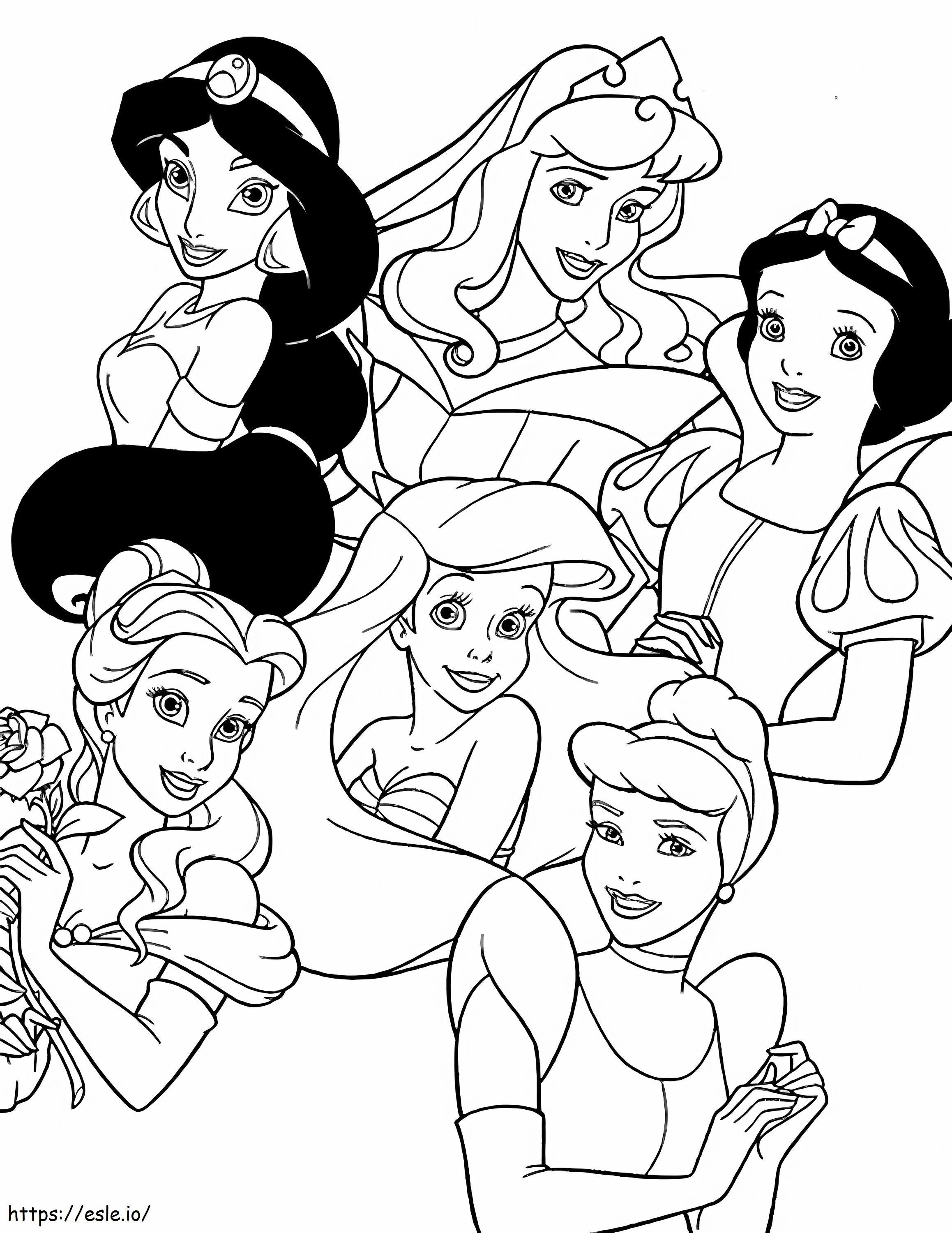 Blancanieves y las cinco princesas para colorear
