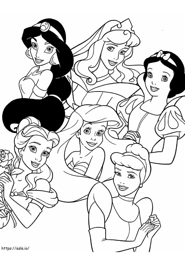 Coloriage Blanche-Neige et les cinq princesses à imprimer dessin