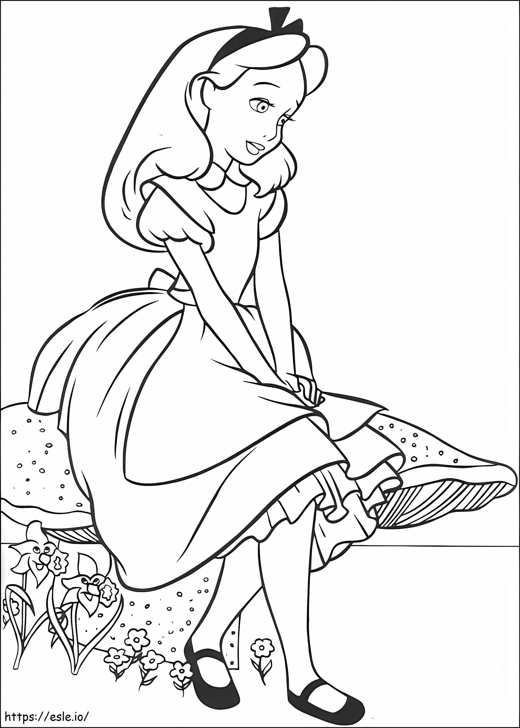 Alice sentada em um cogumelo para colorir