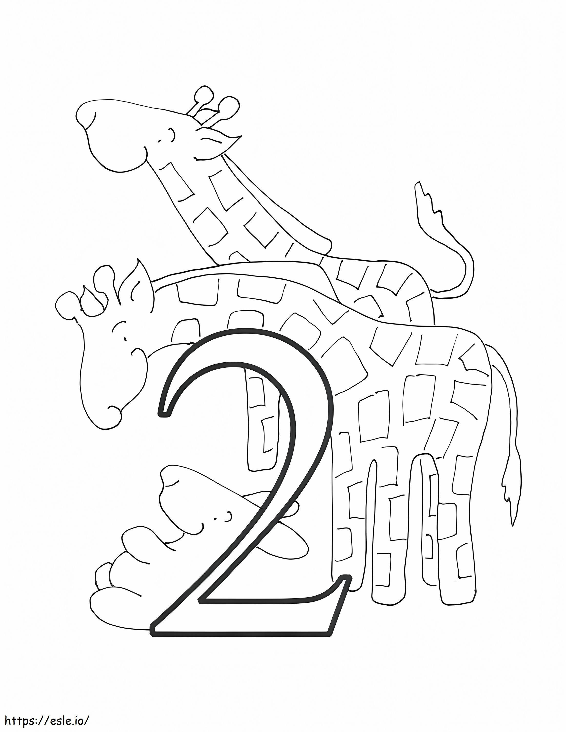 Número 2 y dos jirafas para colorear