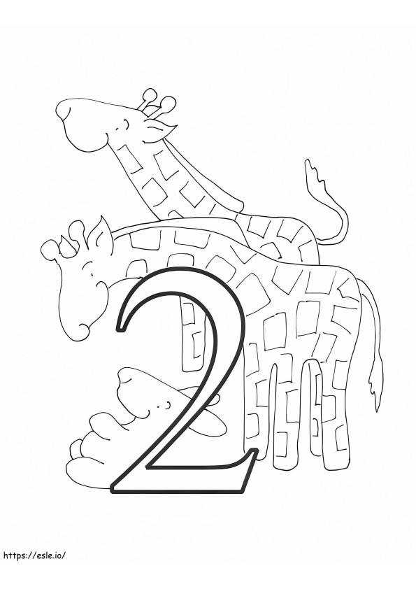 Número 2 e duas girafas para colorir