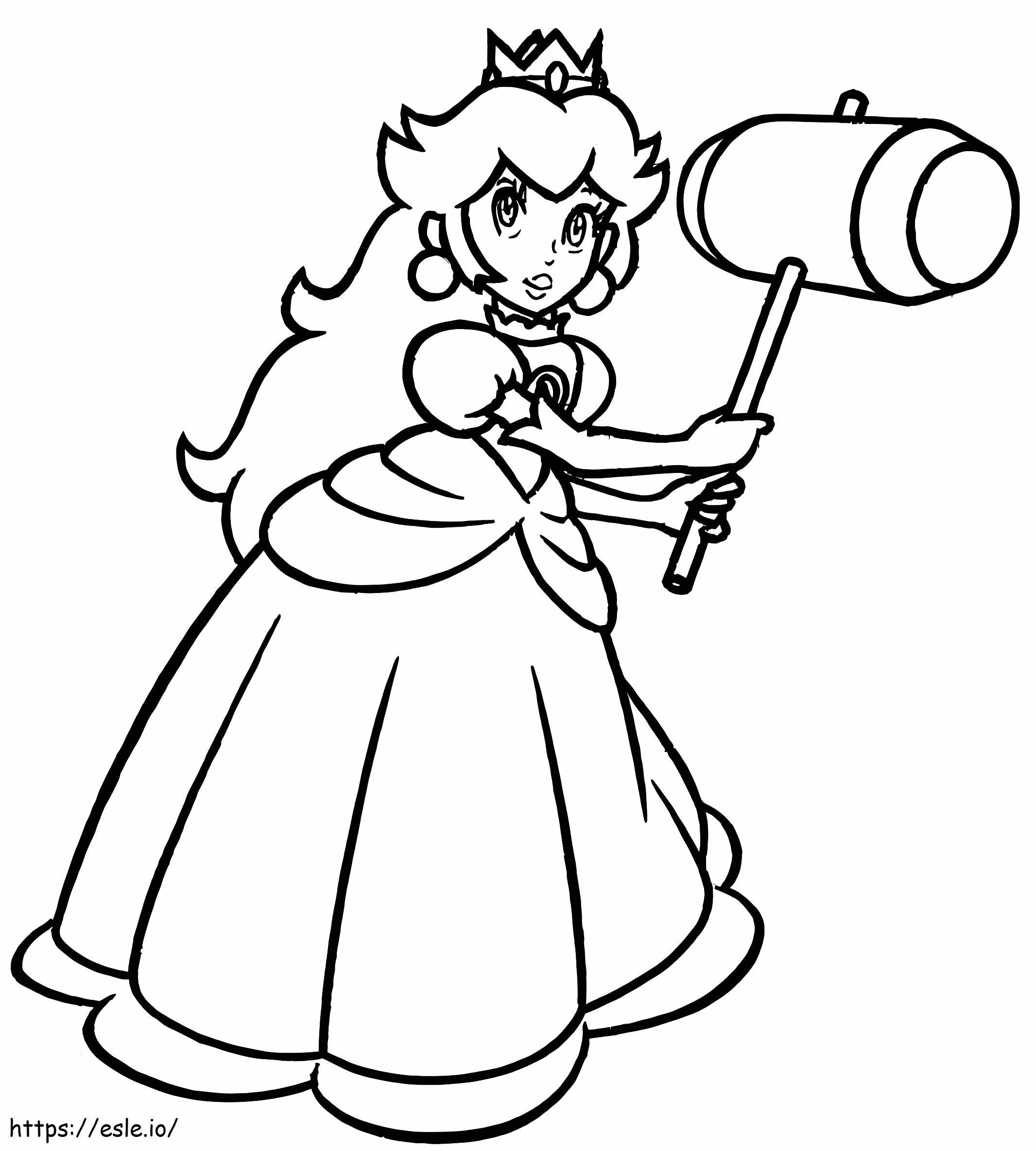 Princesa Peach com martelo para colorir