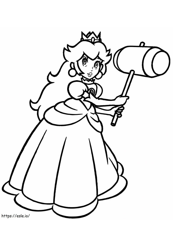 Princesa Peach com martelo para colorir