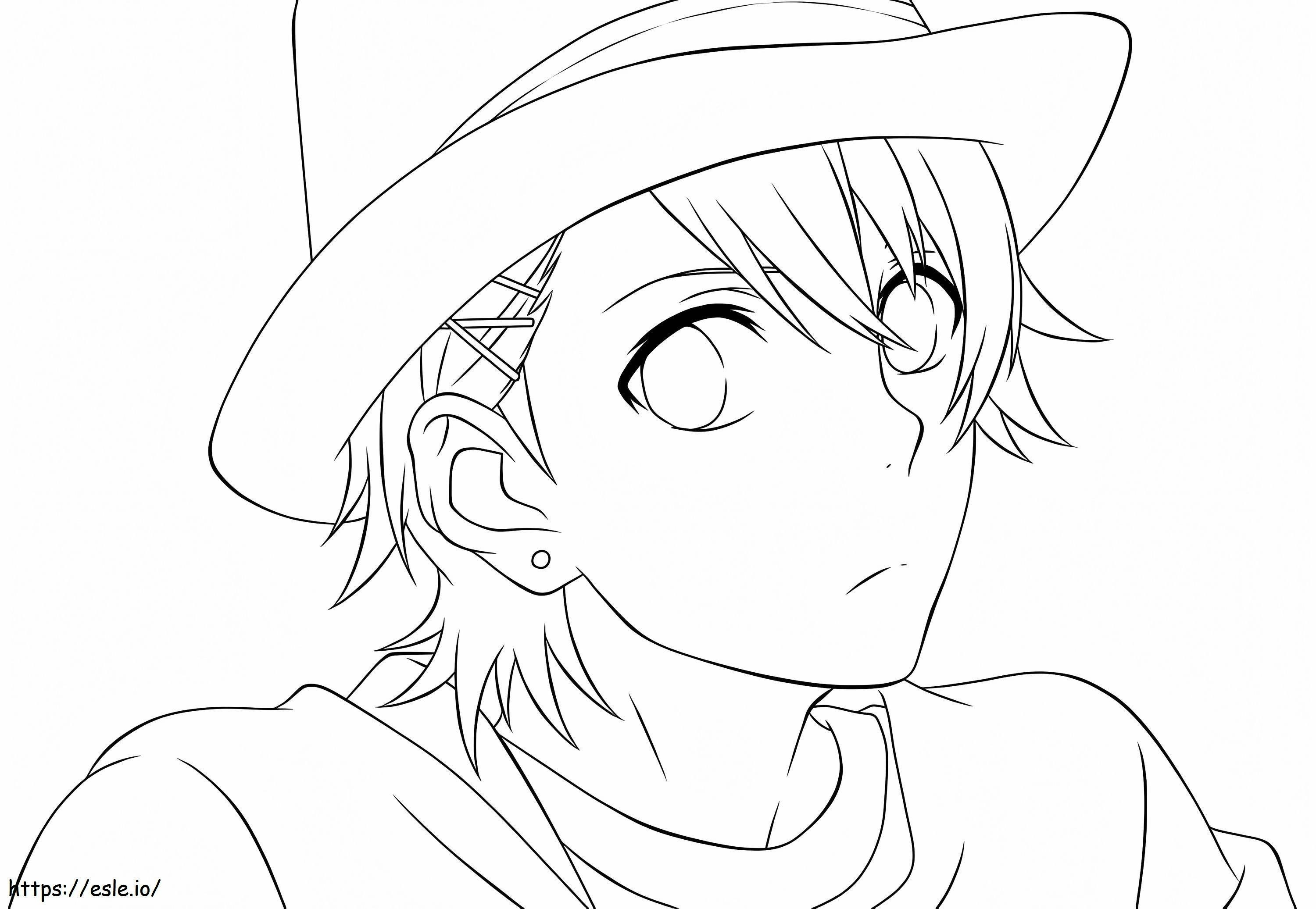 Anime-poika hatun kanssa värityskuva
