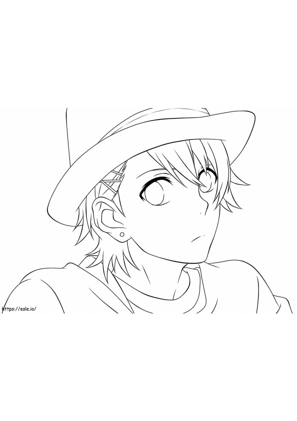 Menino anime com chapéu para colorir