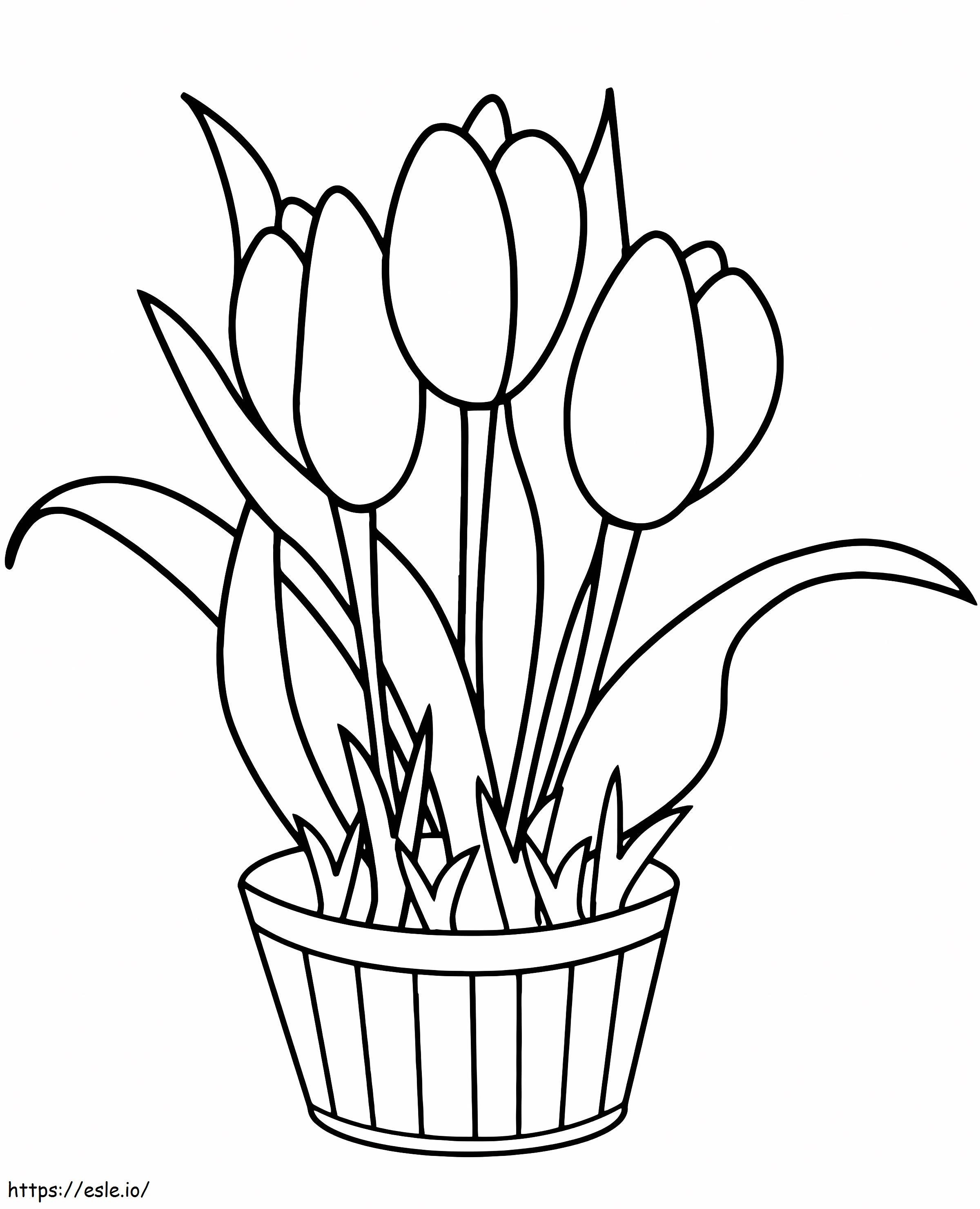 Pot Bunga Dengan Tulip Gambar Mewarnai