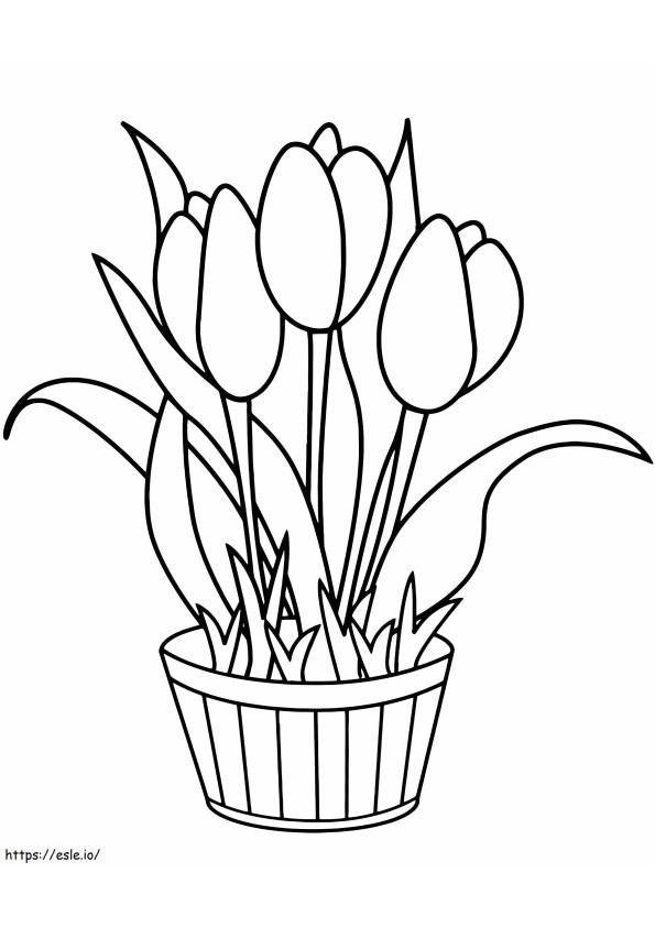 Pot Bunga Dengan Tulip Gambar Mewarnai