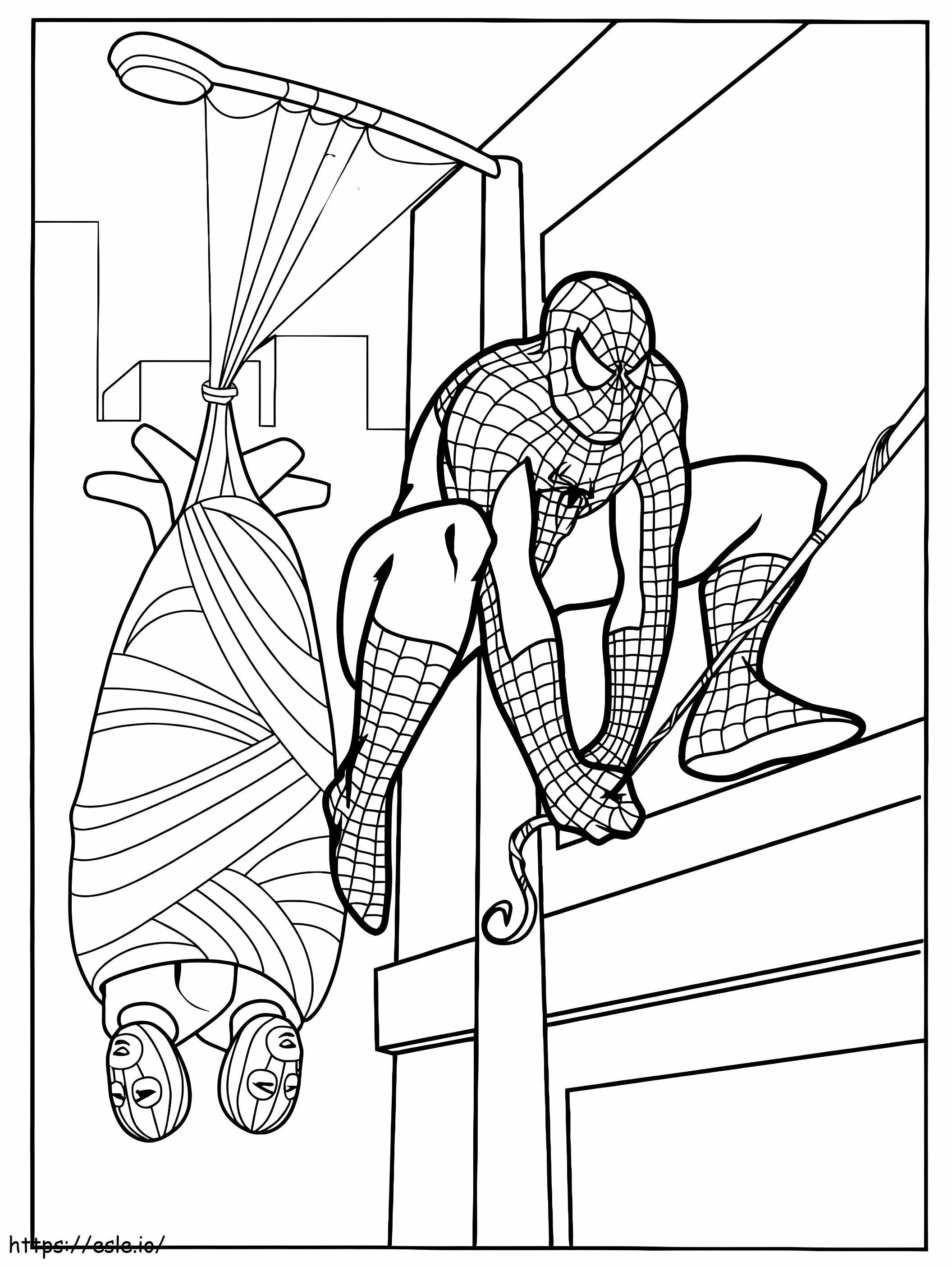 Spiderman atrapando a un ladrón para colorear