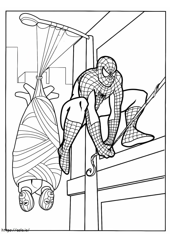Spiderman pyydystää varkaa värityskuva