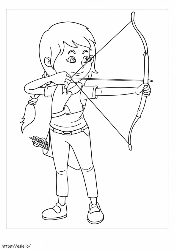 Smiling Girl Archery coloring page