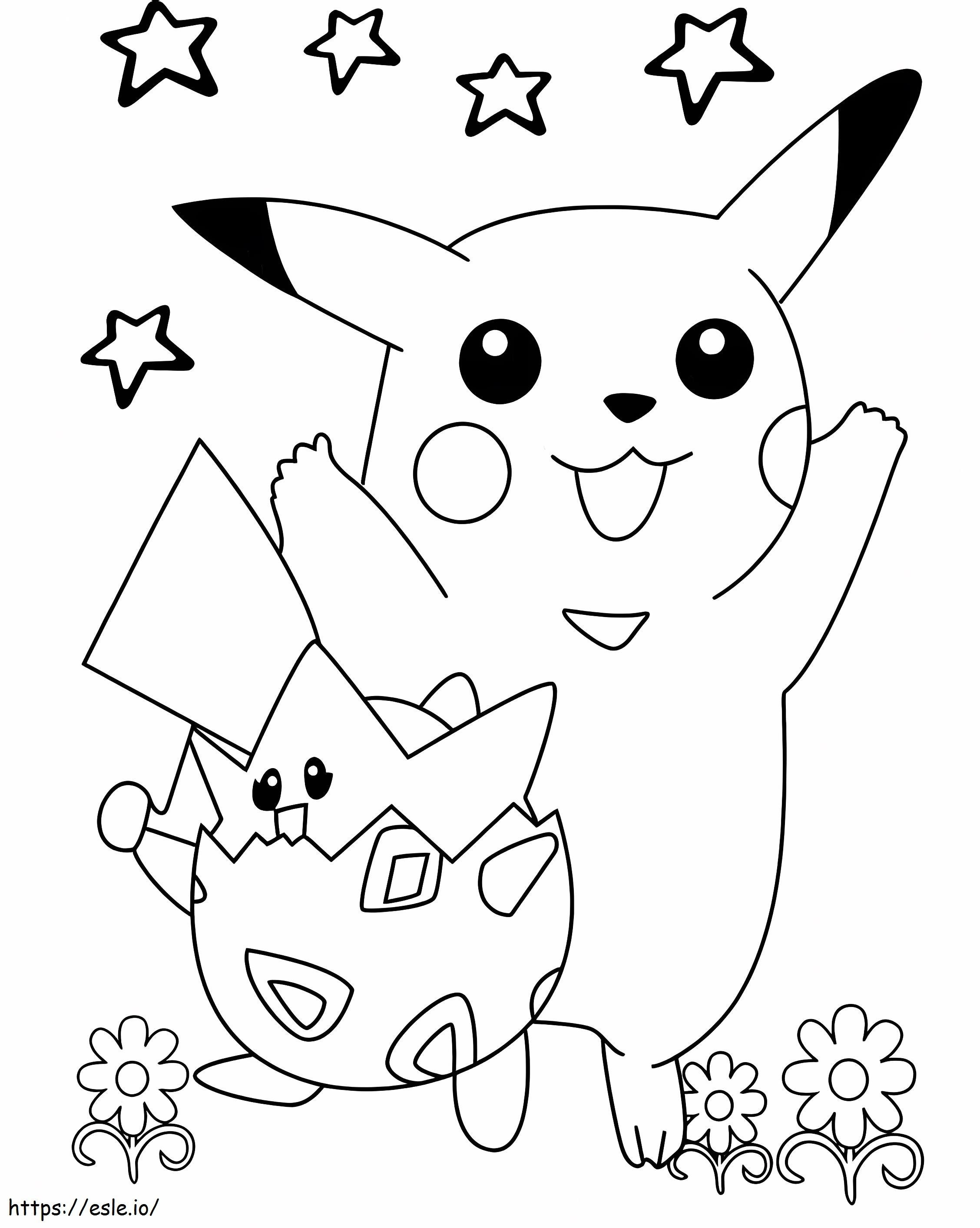 Togepi și Pikachu de colorat