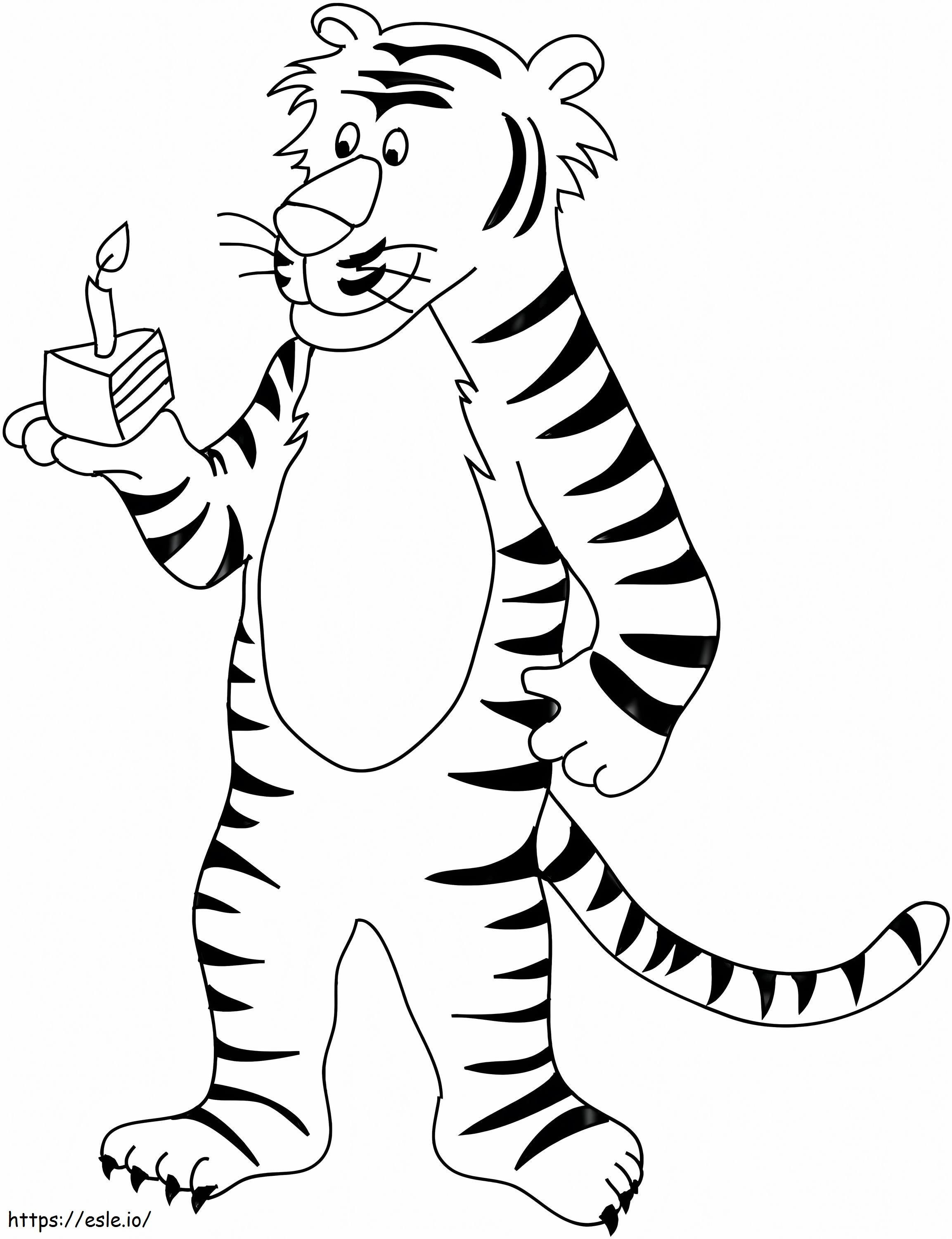 Tiger With Cake coloring page
