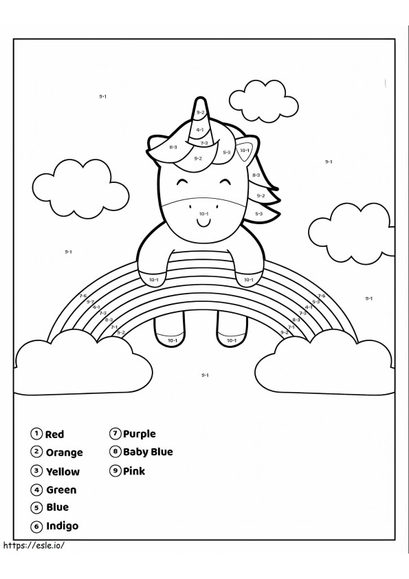 Unicorn Subtraction Color By Number coloring page