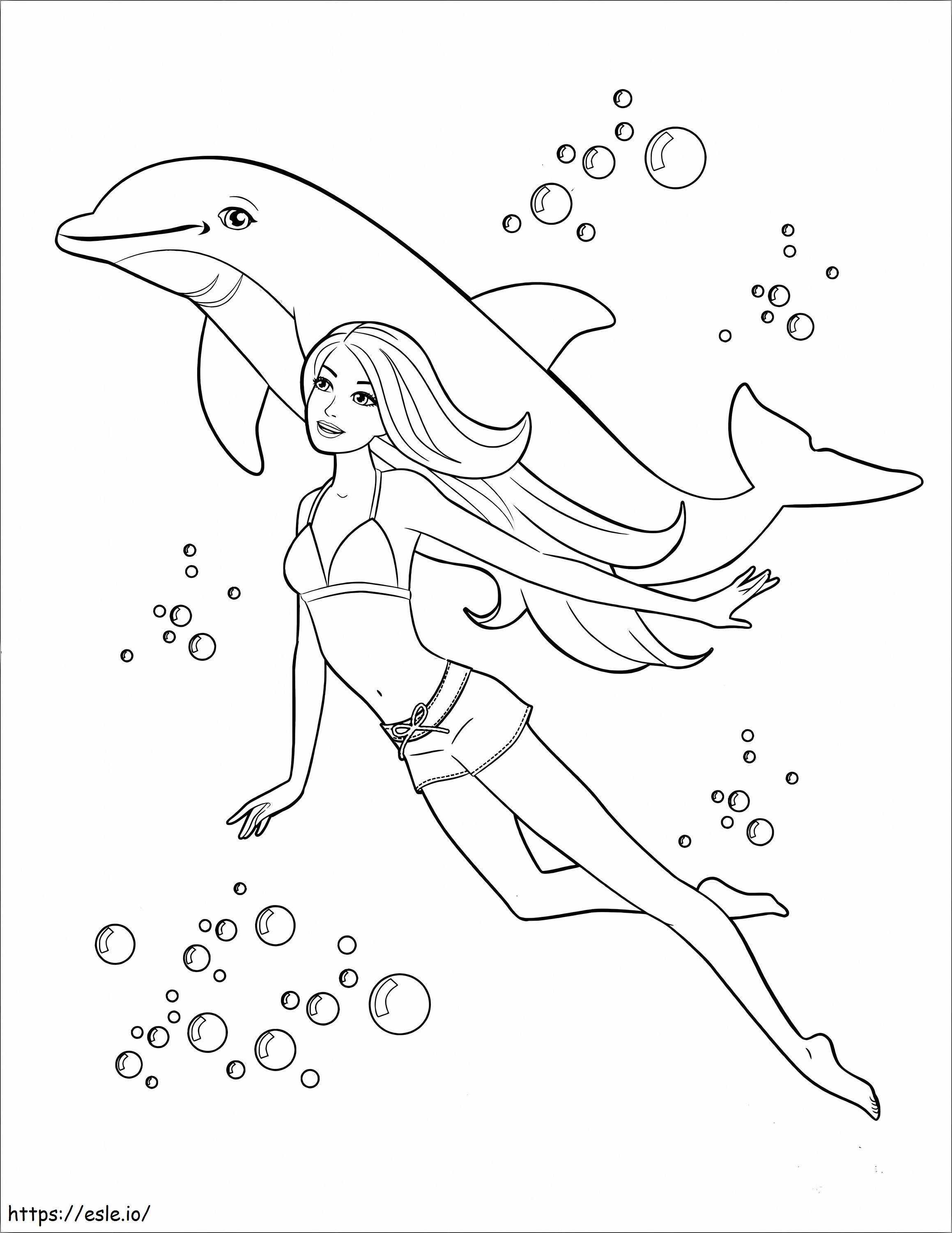 Dolphin And Girls Swimming coloring page