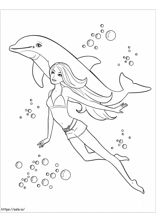 Golfinhos e meninas nadando para colorir