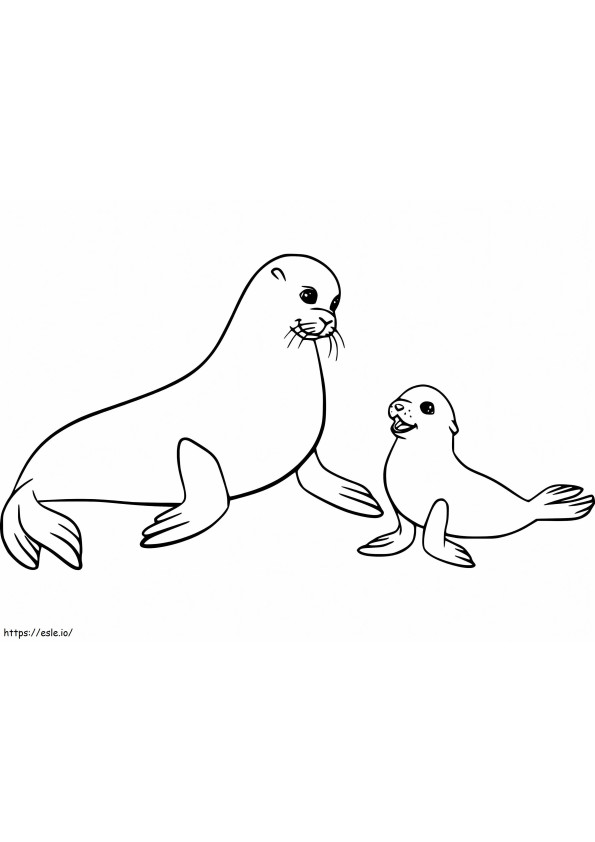 Mother And Baby Sea Lions coloring page