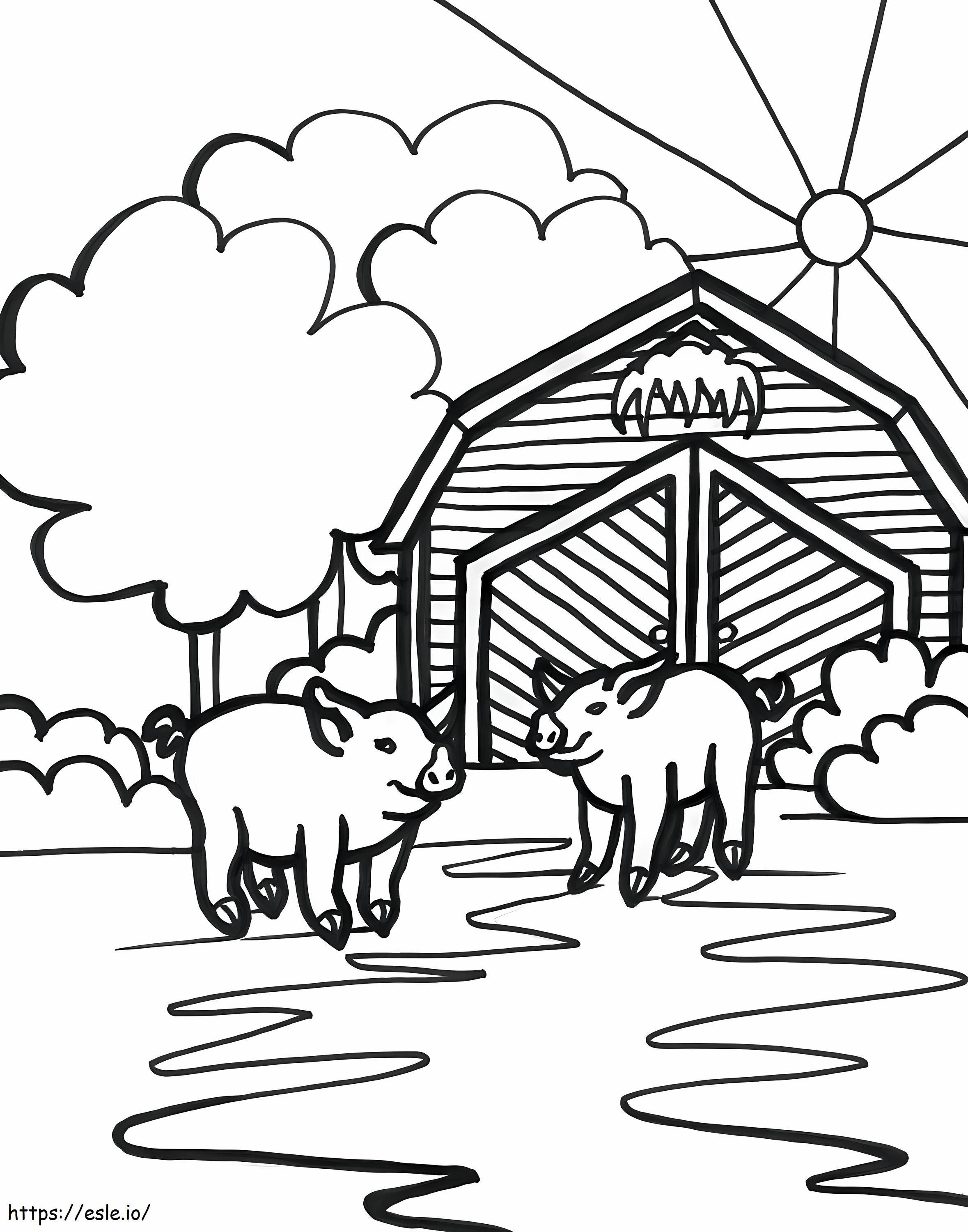 Coloriage Deux cochons dans la grange à imprimer dessin
