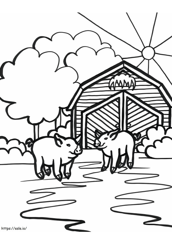 Doi porci în hambar de colorat