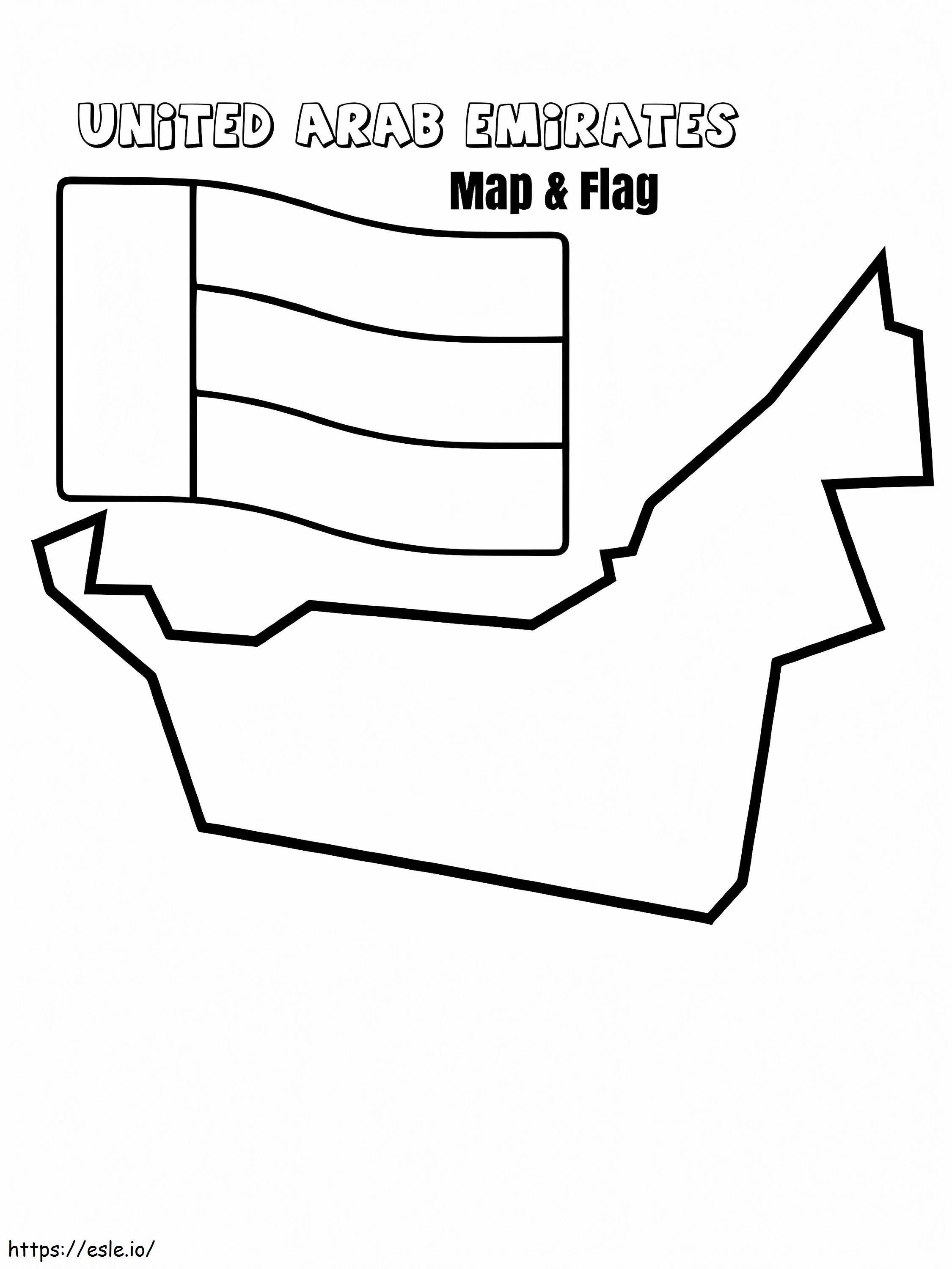 Emiratos Árabes Unidos mapa y bandera para colorear