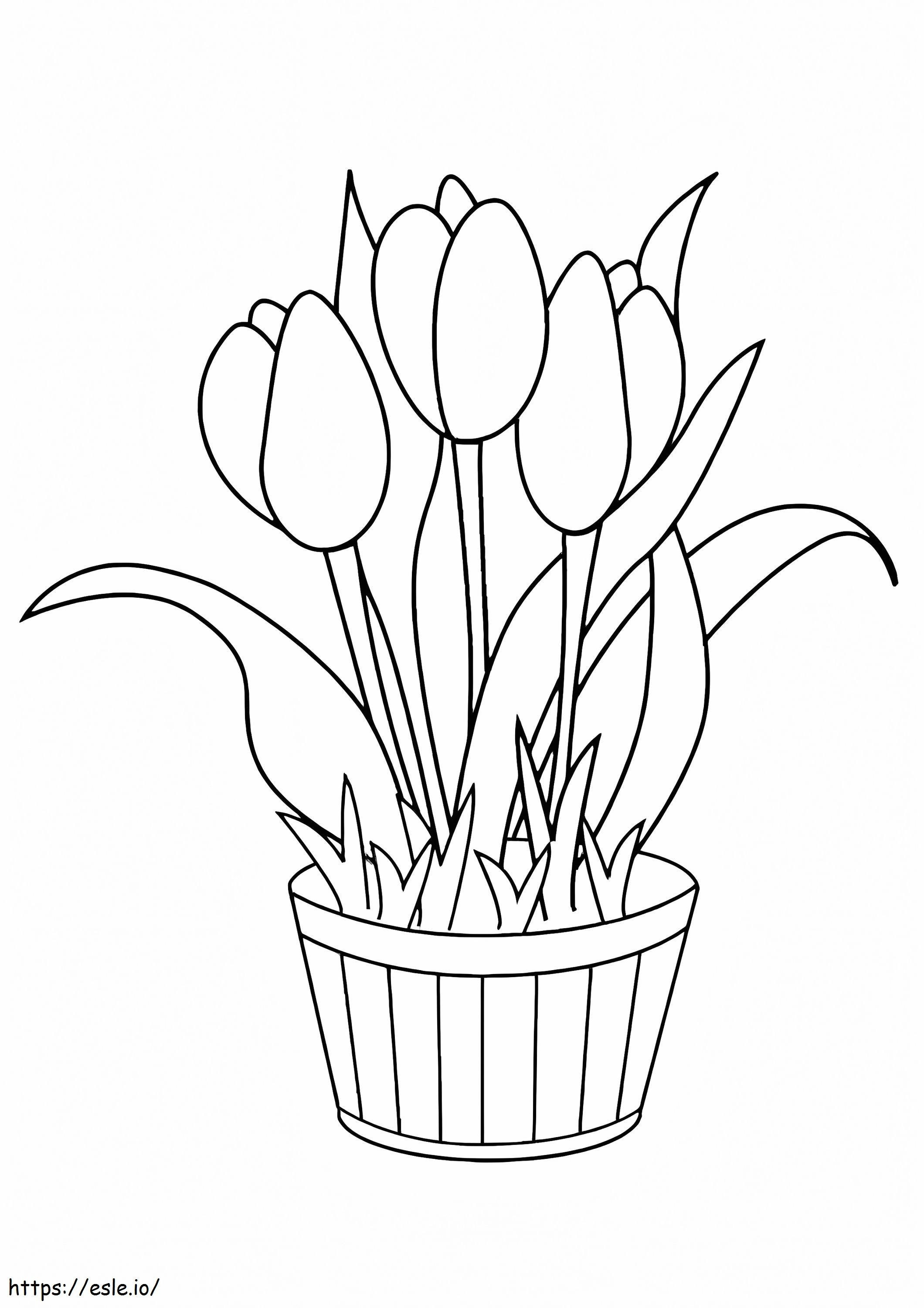 Coloriage Tulipes Pot De Fleur à imprimer dessin