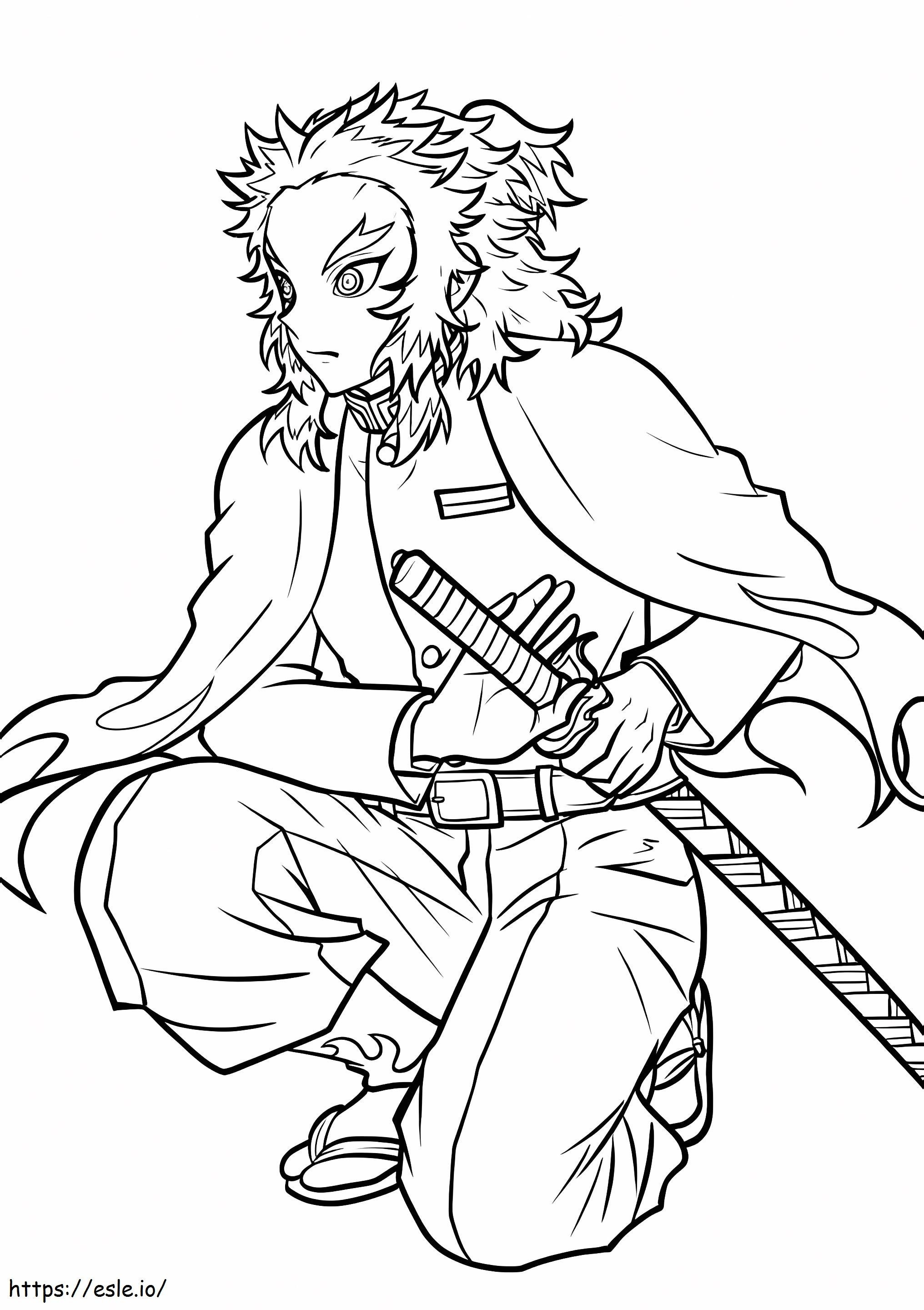 Kyojuro Rengoku e sua espada para colorir