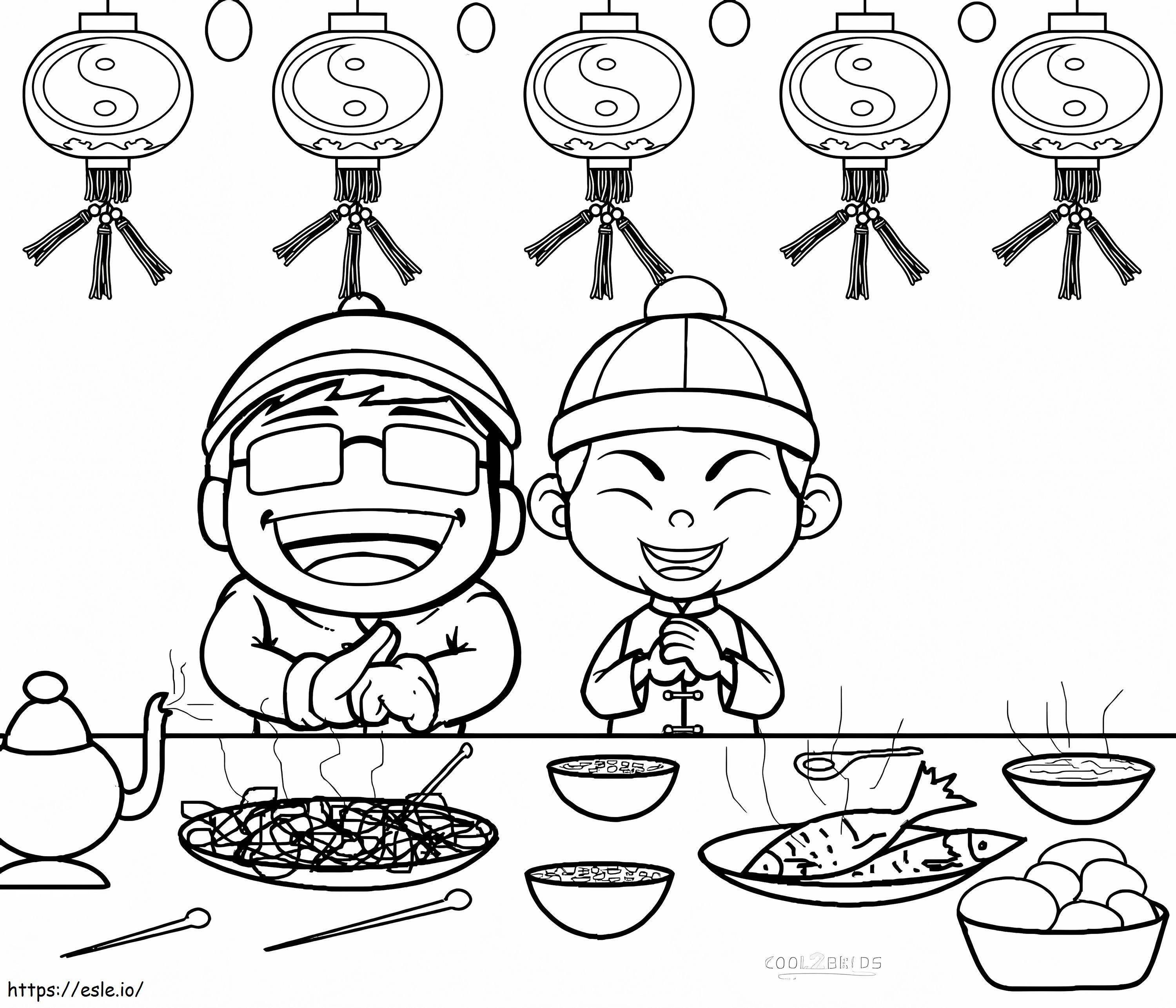 Chinese New Year With Two Funny coloring page