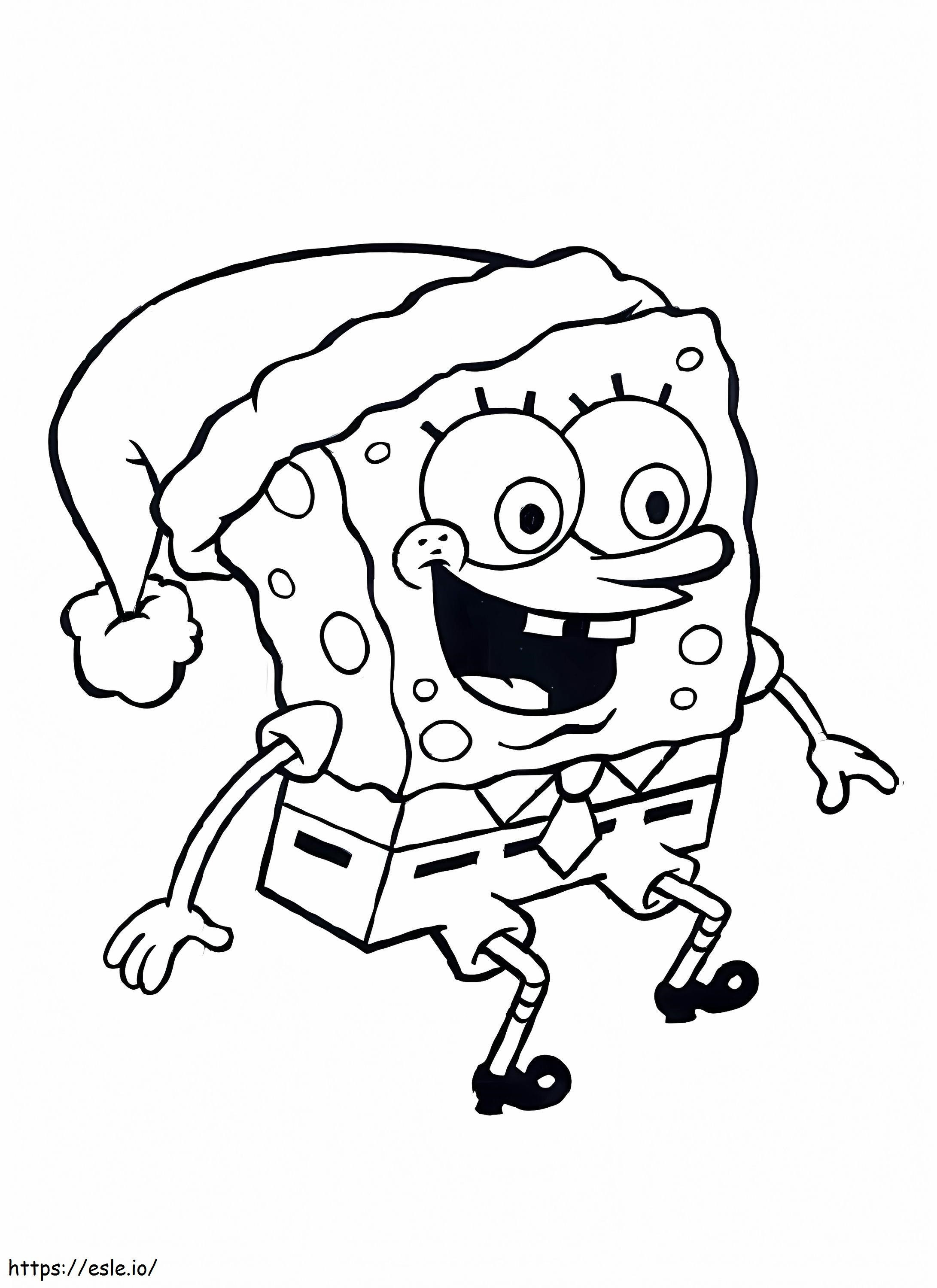 Spongebob cu pălărie de Moș Crăciun de colorat