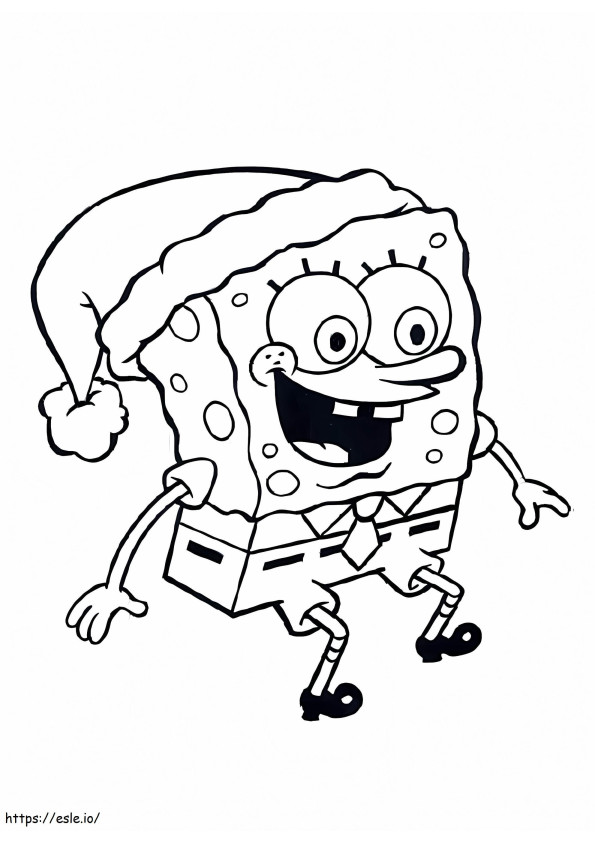 Bob Esponja com chapéu de Papai Noel para colorir