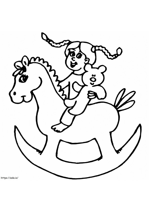 Coloriage Petite fille sur cheval à bascule à imprimer dessin