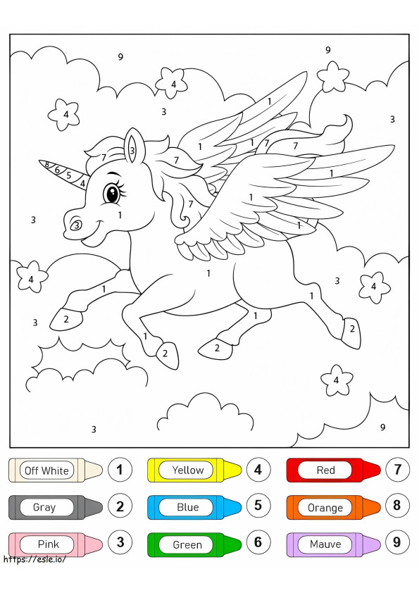 Colore dell'unicorno alato per numero da colorare