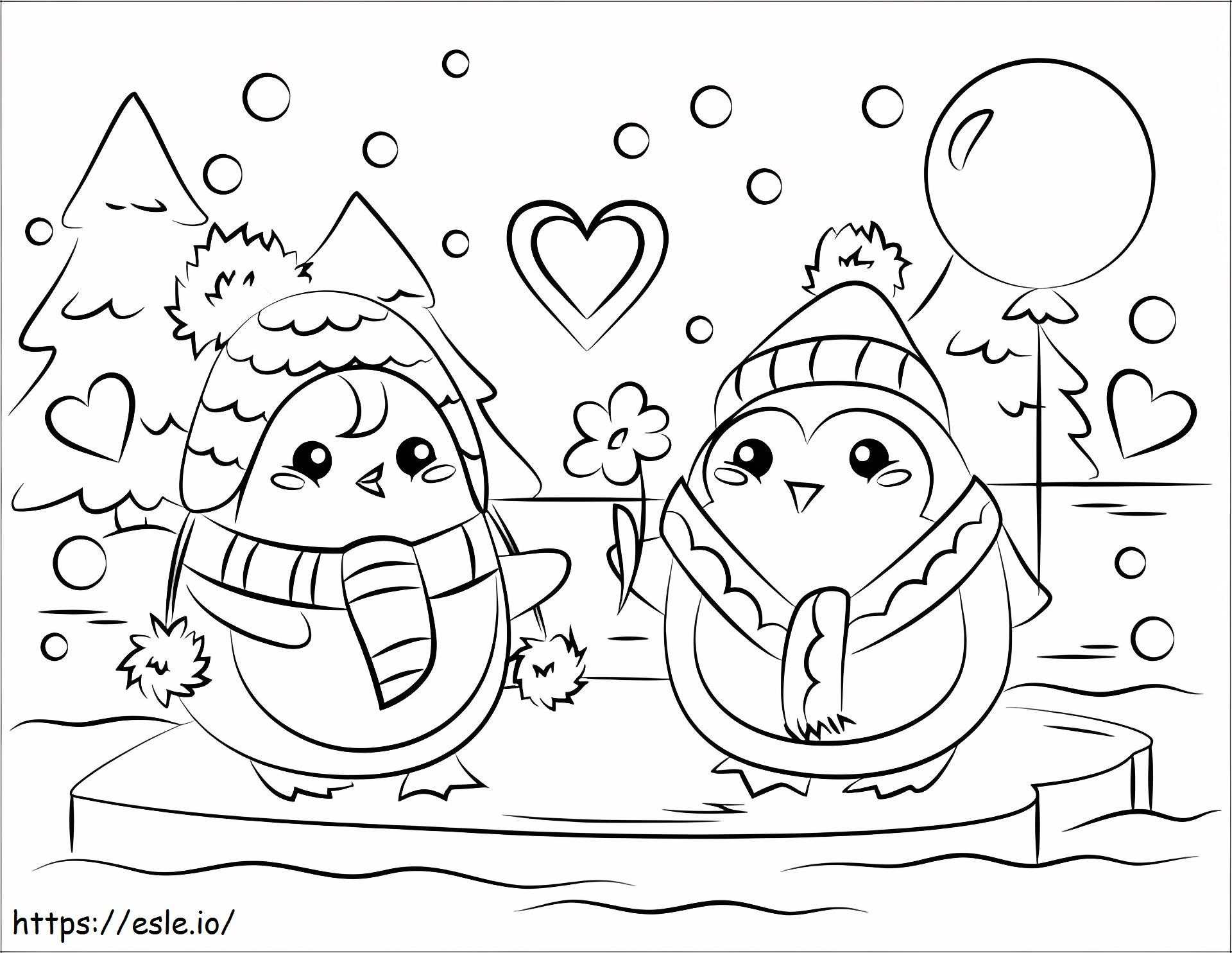 Cute Two Peunguins A4 coloring page