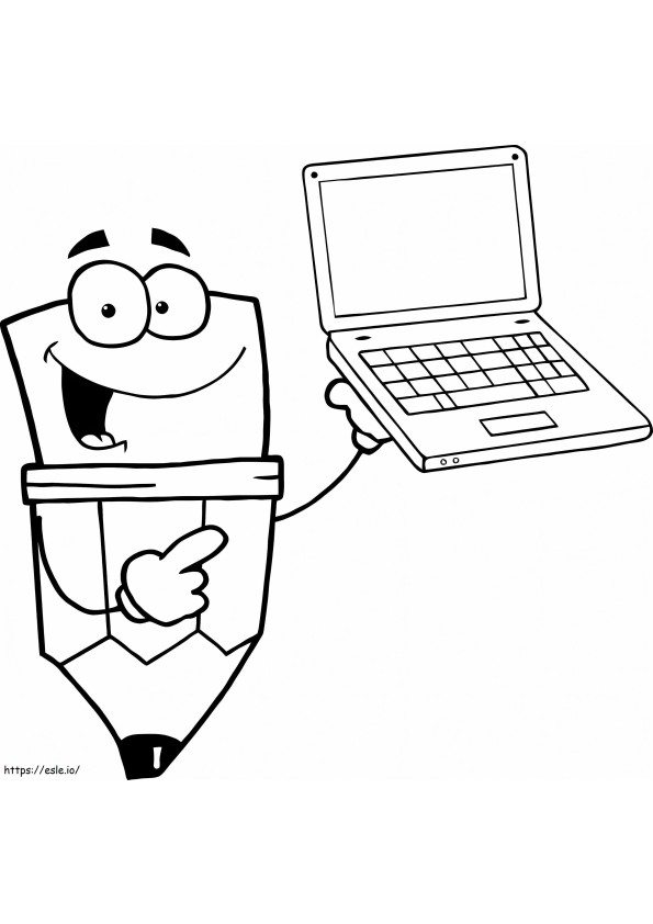 Pencil Holding Laptop coloring page