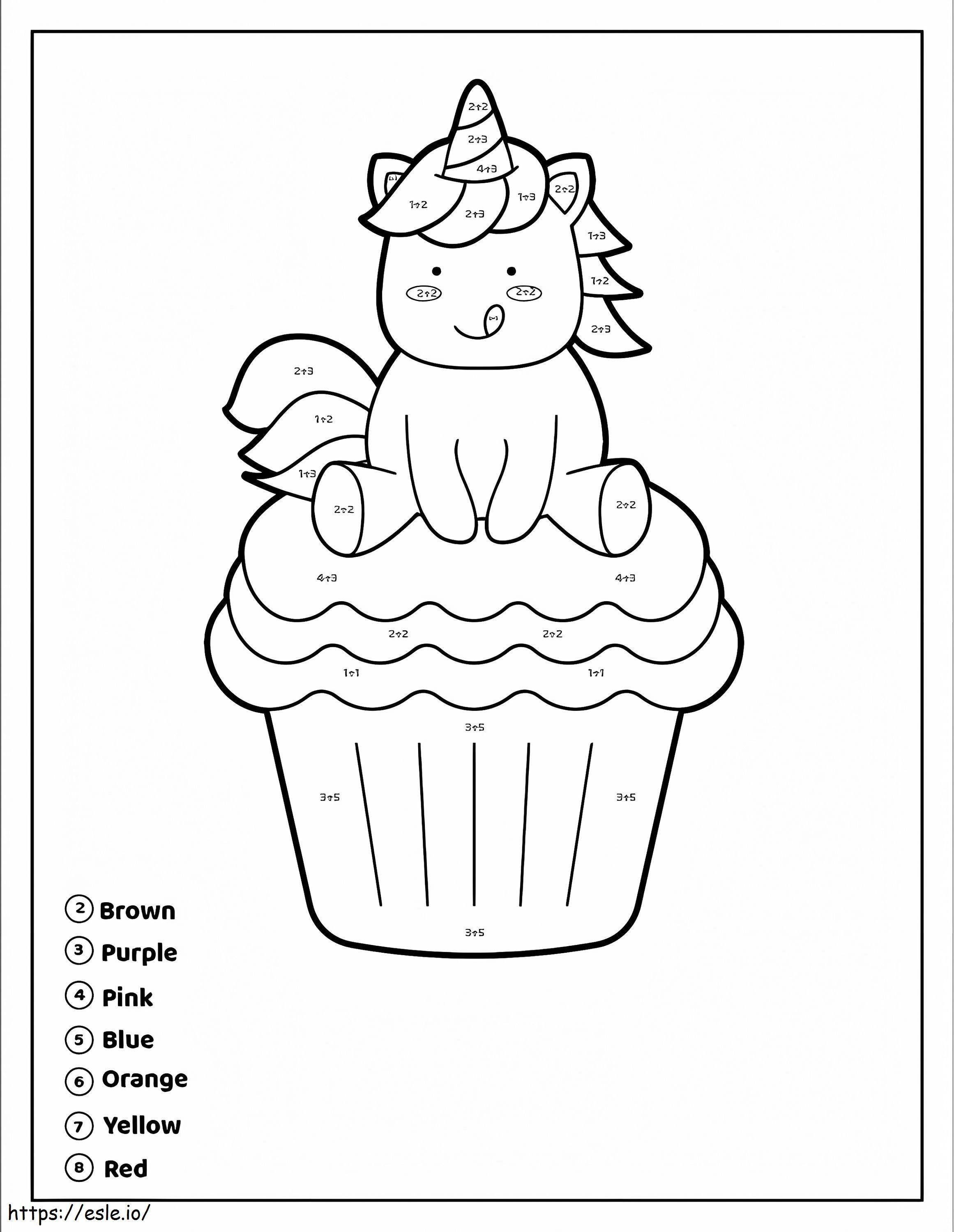 Coloriage Licorne sur Cupcake couleur par numéro à imprimer dessin
