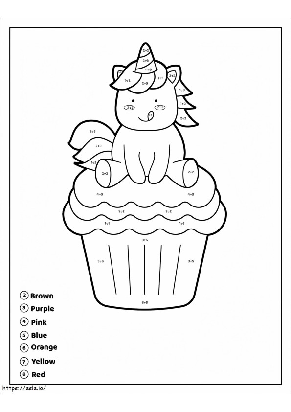 Coloriage Licorne sur Cupcake couleur par numéro à imprimer dessin